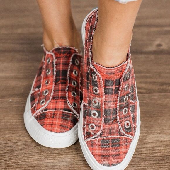 Blowfish Malibu Shoes - Blowfish Malibu Sneakers Womens 8.5 Red Plaid Grand Canyon Play Slip On Shoes